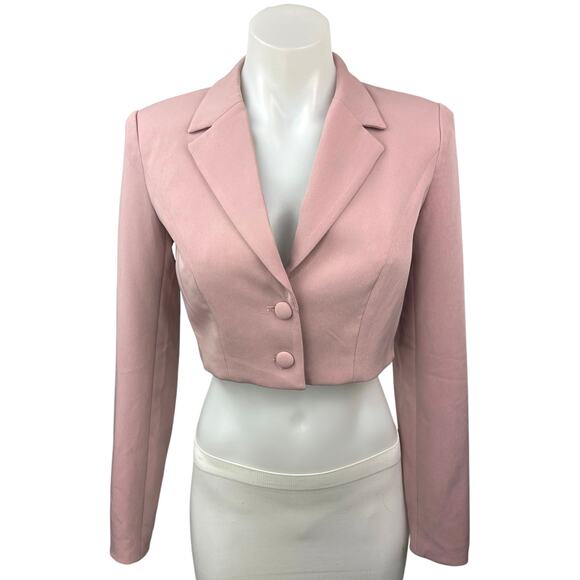 Oh Polly Pink Notch Lapel Long Sleeve Button Up Crop Blazer Coat Jacket Size 2 - Picture 1 of 4